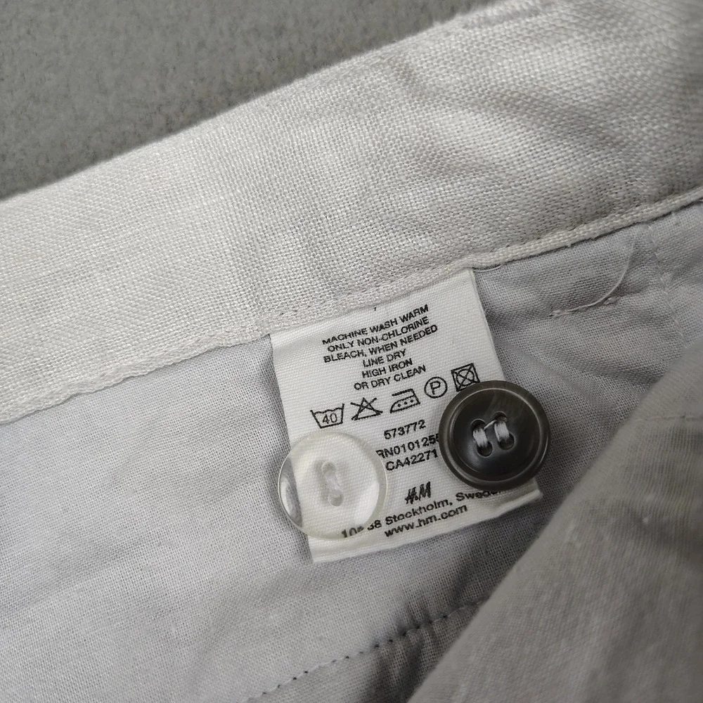 H&M 100% Linen Pants Women 8 Tall White Straight Button Casual Beach 30